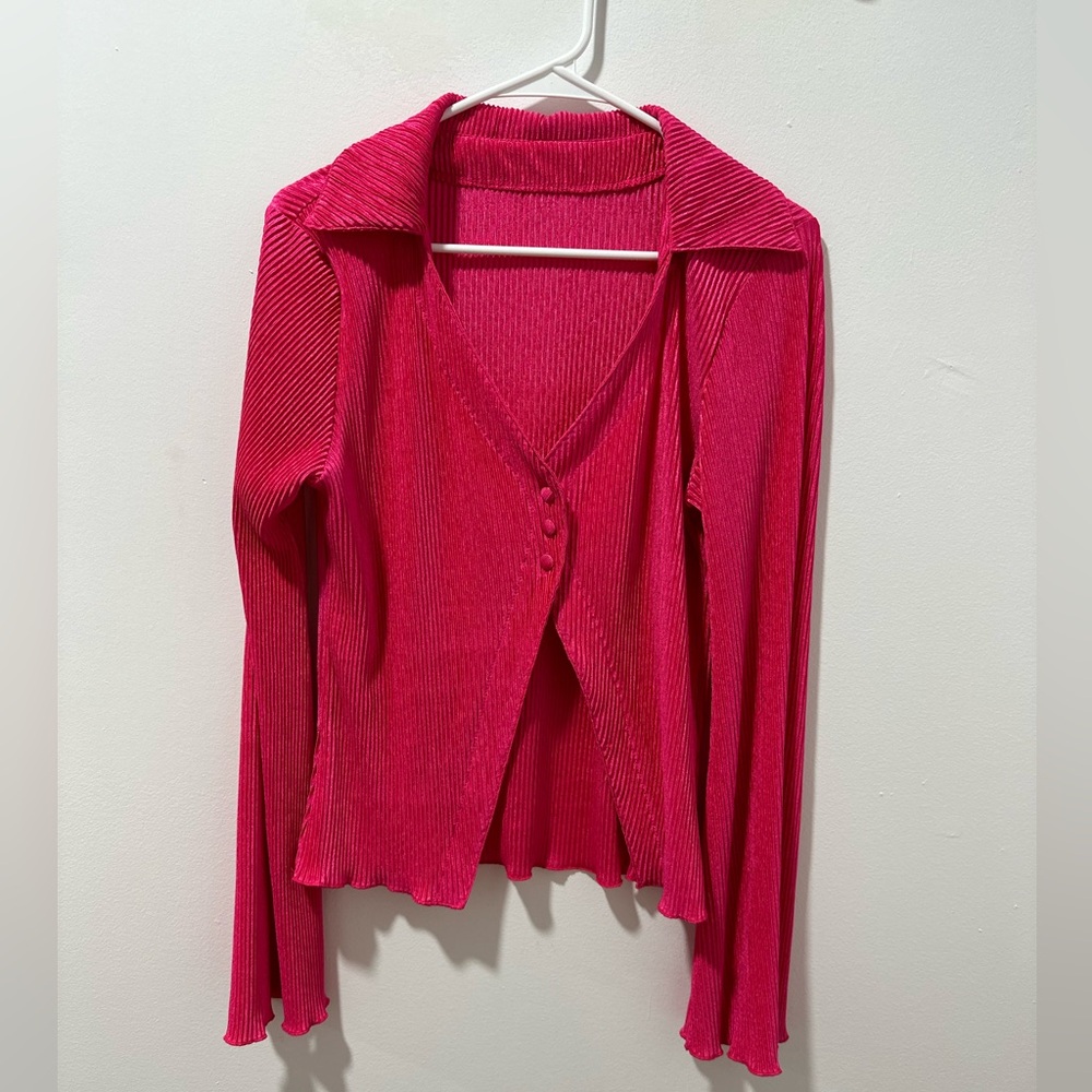 Hot Pink button down cropped shirt. size XL